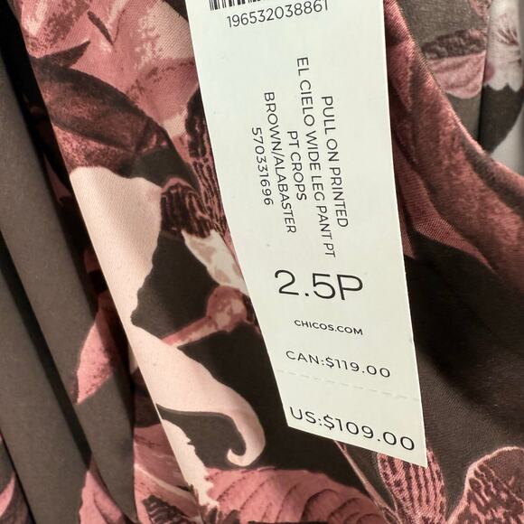 NEW NWT Chicos Sz Large/XL US 14P 2.5P Petite Wide Leg Pants Pink tROPICAL - Picture 6 of 8